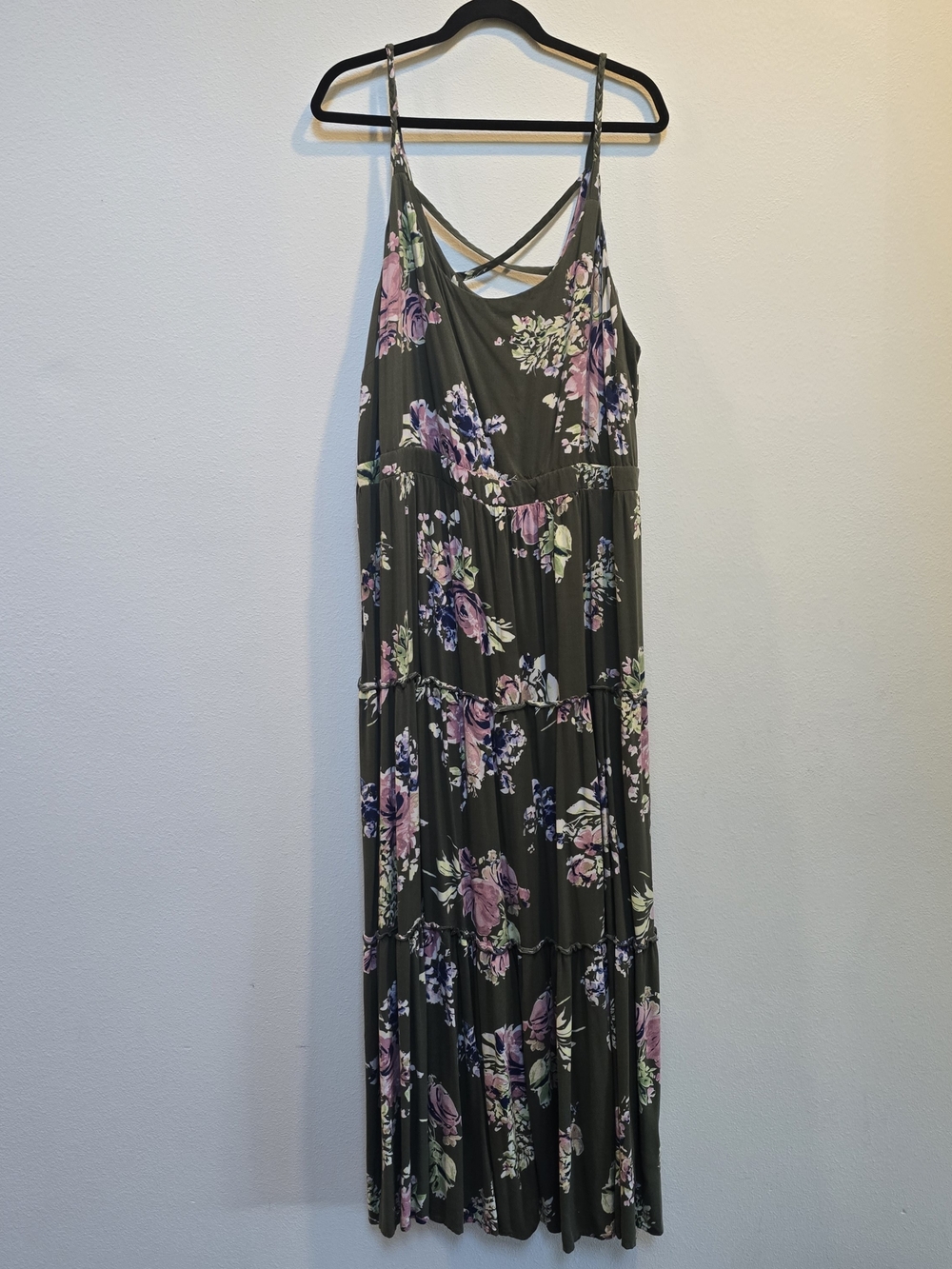 torrid Olive Maxi Dress with Pink Floral Print